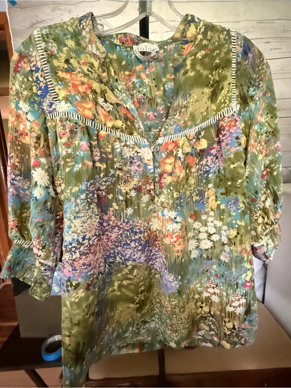 dolan Olive Green Floral V-Neck Tunic